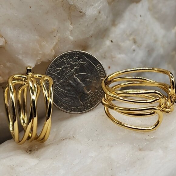 Rhodium/ 18 kt Gold Plated Hoops Earrings/Studs Contemporary Design - Picture 4 of 10